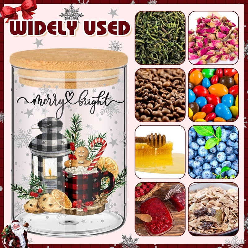 Shellwei 6 Pcs Watercolor Christmas Glass Storage Jar with Airtight Bamboo Lid Santa Claus Canister Sets Christmas Snowman Elk Clear Cookie Candy Storage 19oz for Kitchen Containers Countertop Decor - Image 5